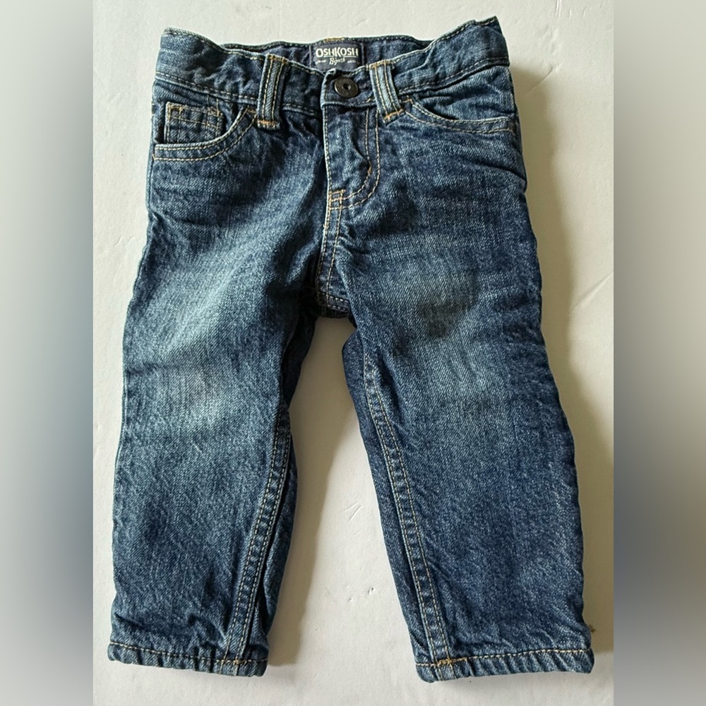 OshKosh B'gosh Blue Denim Kids Lined Adjustable Waist Jeans, Size 6 Months